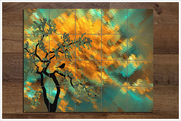 Abstract Bird in Tree -  Tile Mural