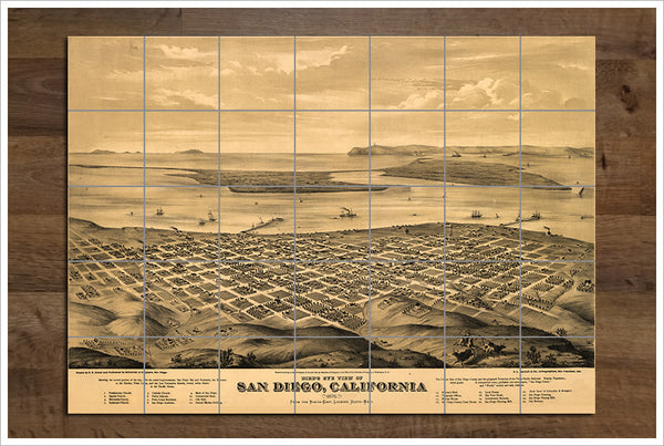 1837 San Diego Map -  Tile Mural