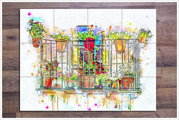 Balcony Watercolor Painting -  Tile Mural