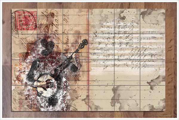 Banjo Player Music Collage -  Tile Mural