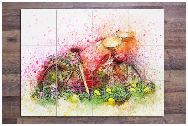 Red Bicycle Watercolor Painting -  Tile Mural