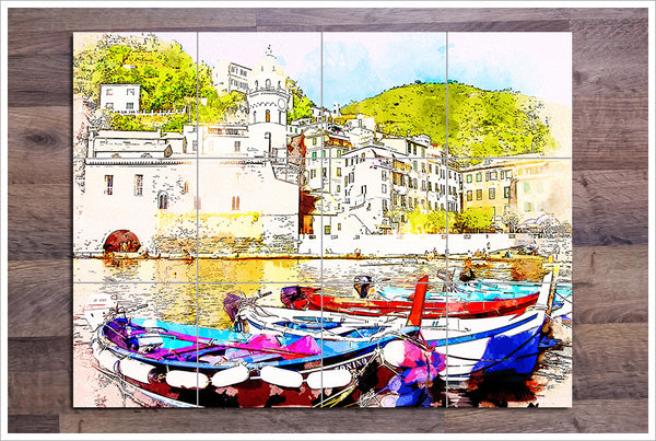 Boats Watercolor Painting v2 -  Tile Mural