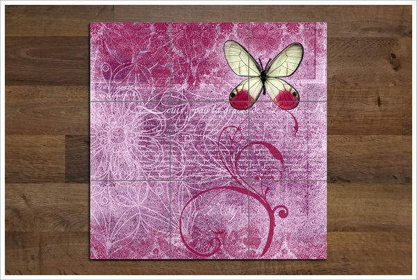 Pink Butterfly Collage -  Tile Mural