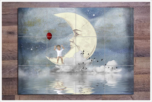 Little Boy on the Moon -  Tile Mural