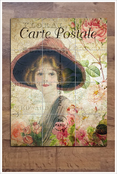 French Woman Postcard Collage -  Tile Mural