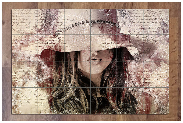 Girl With Hat Collage -  Tile Mural