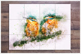 Kingfisher Pair Watercolor Painting -  Tile Mural