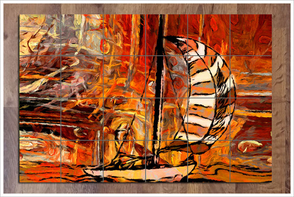 Orange Sailboat Painting -  Tile Mural