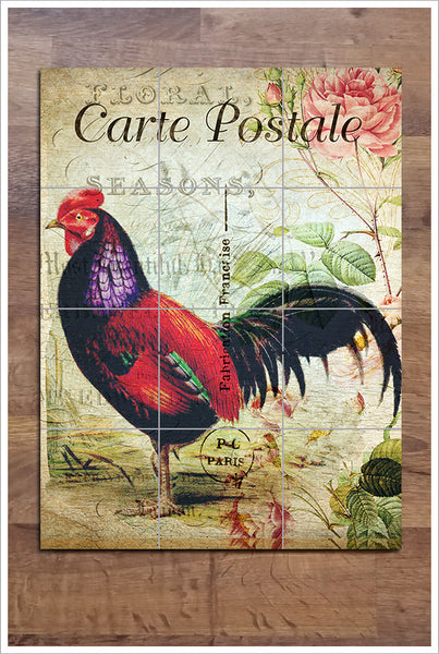 Rooster Postcard Collage -  Tile Mural