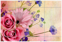 Flowers on Pink Background -  Tile Mural