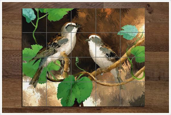 Sparrows Oil Painting -  Tile Mural