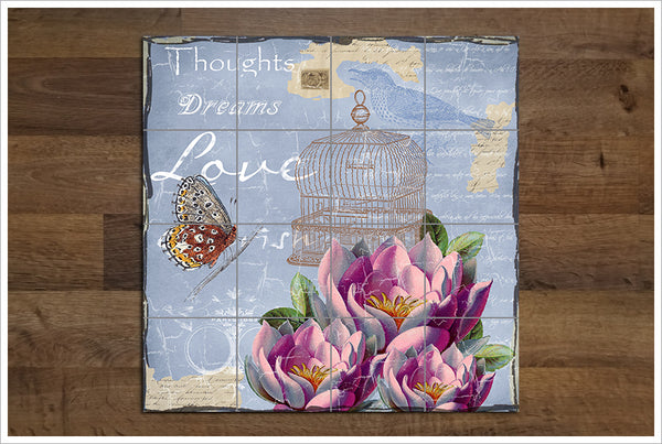 Victorian Flower Butterfly Collage -  Tile Mural