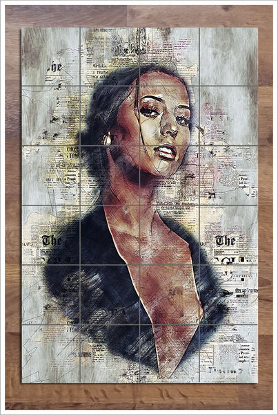 Woman Collage on News Print -  Tile Mural