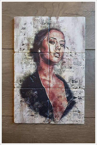 Woman Collage on News Print - Stone Tile Mural