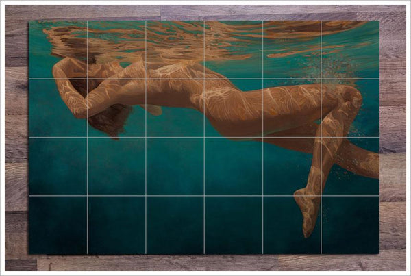 Nude Woman Floating Ceramic Tile Mural